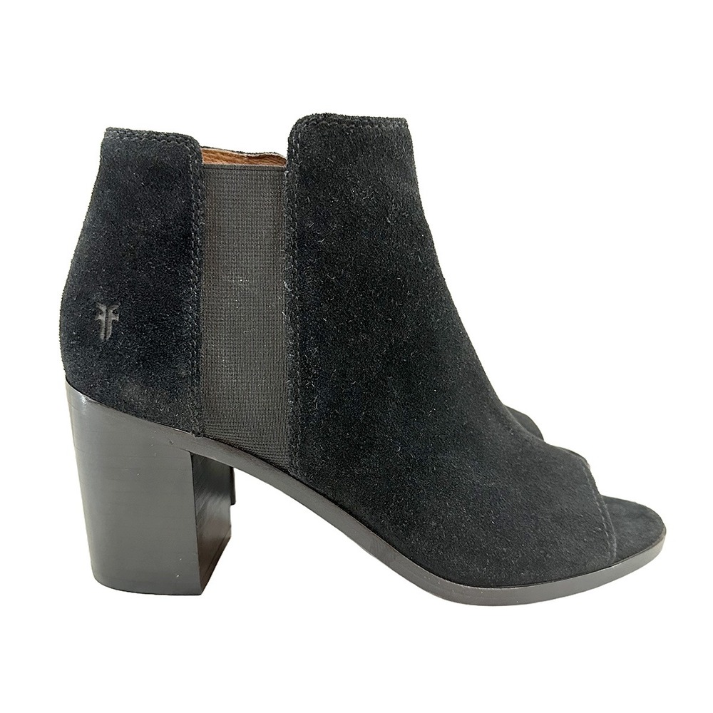FRYE Danica Suede Chelsea Peep Toe Ankle Boots • Women's 8 • black